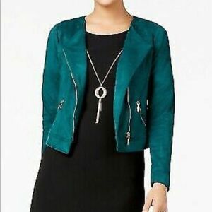 Thalia & Scotti Faux Suede Green Moto Jacket